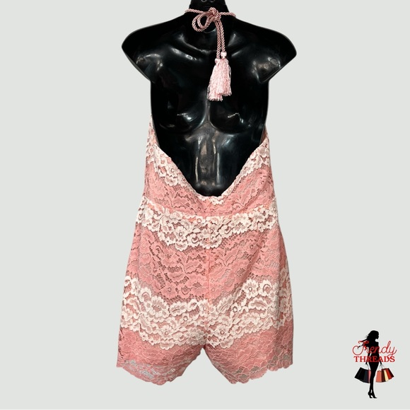 135 Foxiedox NEW Backless Bella Lace Playsuit Large Romper Pink Floral Auction - Picture 5 of 10